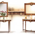 Creaciones Fejomi, classic chest of drawers with marquetry, marquetry classic console with marble, hand carved classic mirror, wooden marquetry side table